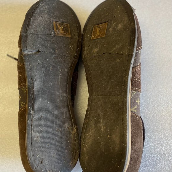 Louis Vuitton Brown Suede And Monogram Mini Canvas Low Top Sneaker - Size US 7.5 - Picture 6 of 6